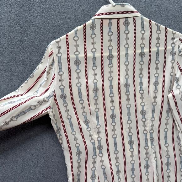 Tory Burch Logo Chain Silk 1/2 Button Down Long Sleeve Top Womens 4 Old Money - Picture 5 of 14